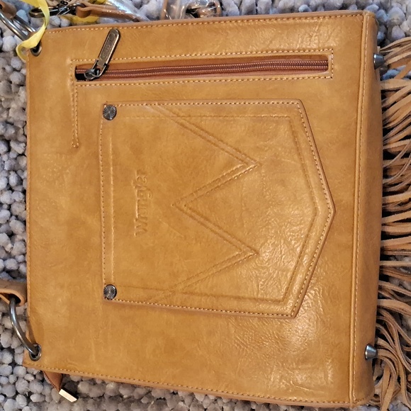 Wrangler Tan Fringed Floral Embossed Shoulder Bag - Picture 2 of 3